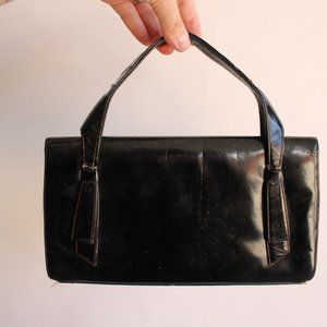 Vintage 1950s Purse / Black Coblentz Original HandBag / Patent Leather